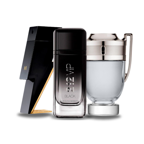 Paquete de 3 perfumes: Carolina Herrera BAD BOY, Carolina Herrera 212 VIP BLACK, Paco Rabanne INVICTUS (Eau de Parfum)